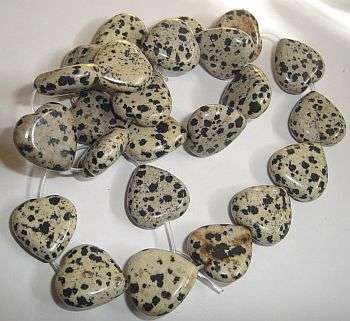 MARYKAY - LOVELY HEART SHAPED DALMATIAN JASPER GEMSTONE BEADS - IDEAL FOR CRAFTS/BEADING 16H
