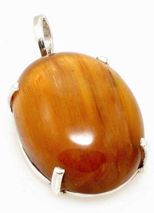 MARYKAY - BEAUTIFUL NATURAL GOLD TIGER EYE GEMSTONE PENDANT - 925 STERLING SILVER