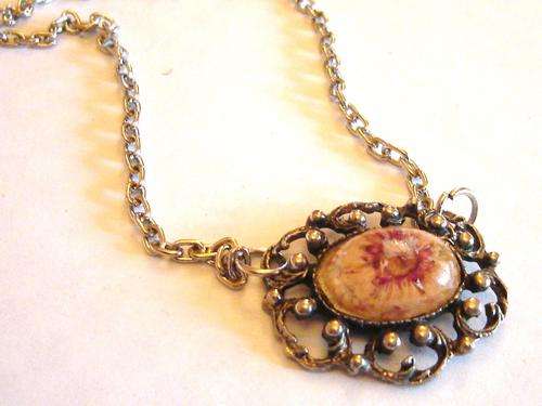 MARYKAY - ANTIQUE RECLAIMED 1950's EARRING FILIGREE NECKLACE WITH PEARL ACCENT