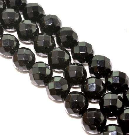 MARYKAY - NATURAL FACETED ROUND BLACK OBSIDIAN GEMSTONE BEADS