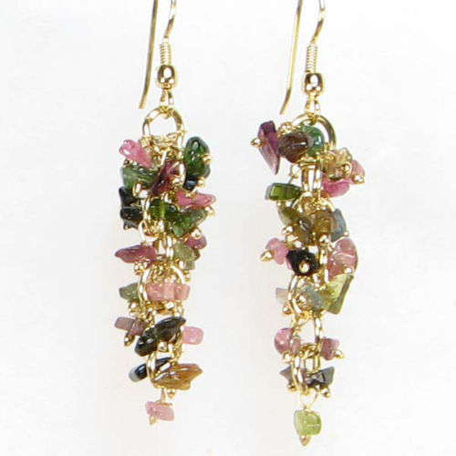 MARYKAY - NATURAL WATERMELON TOURMALINE QUARTZ GEMSTONE EARRINGS