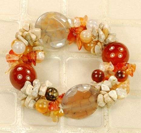 MARYKAY COLLECTION - STRIKING RED AGATE, CORAL FOSSIL, CARNELIAN, AND JASPER GEMSTONE BRACELET