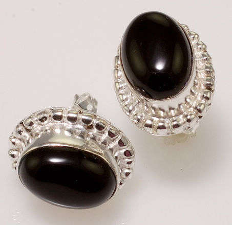 MARYKAY - GORGEOUS MIDNIGHT BLACK ONYX GEMSTONE SILVER EARRINGS
