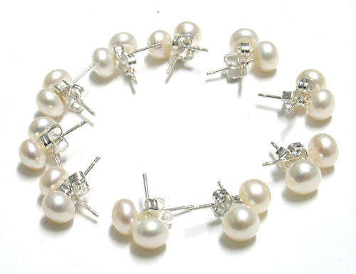 MARYKAY - WEDDING FAVOURS - 10 PAIRS WHITE FRESHWATER PEARL STERLING SILVER STUD EARRINGS