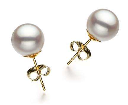 MARYKAY - NATURAL JAPANESE WHITE AKOYA SALT WATER PEARL EARRINGS SET IN 14K SOLID GOLD 7