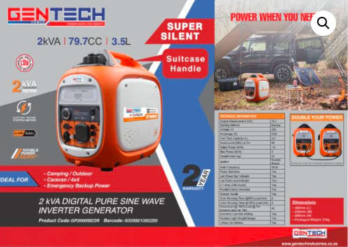 GENTECH POWER 2 KVA DIGITAL PURE SINE WAVE INVERTER PETROL GENERATOR ORANGE
