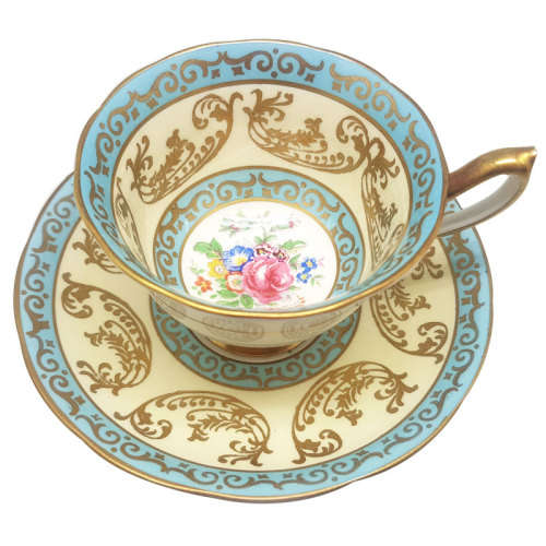 Royal Albert Coffee Cup and Saucer Gold and Turquoise