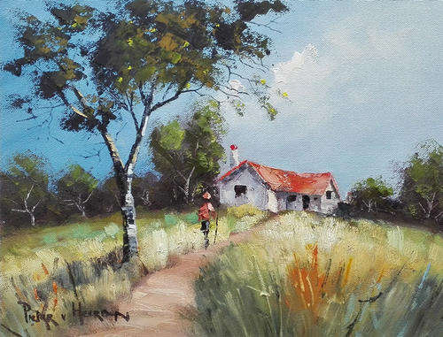 House up the hill  (300mm x 400mm)