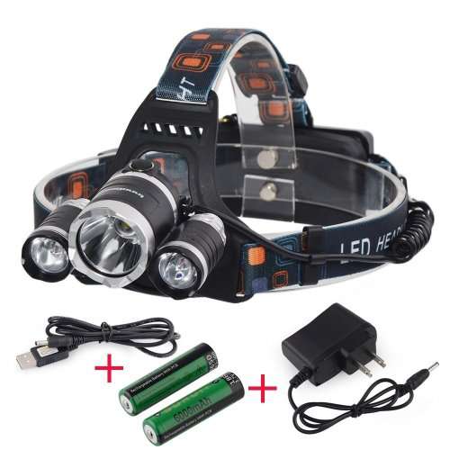 6PER B  5000 Lumen Bright Headlight Headlamp Flashlight Torch 3 CREE XM-L2 T6 LED with Rechargeable