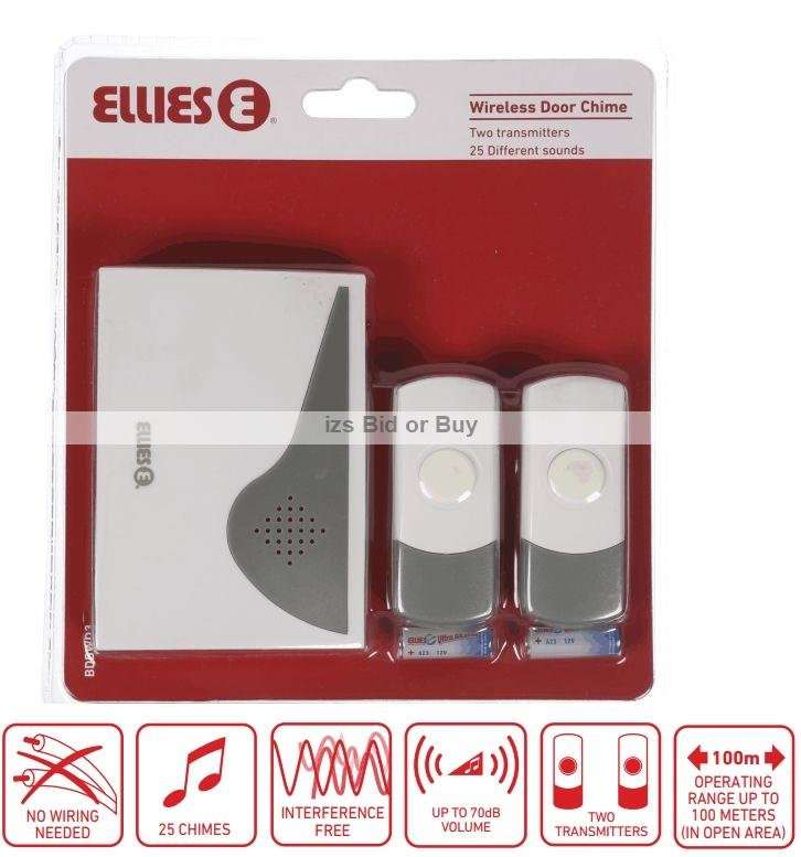 Ellies Wireless Digital Door Chime With 2 x Transmitters ***100m Free Air Range***