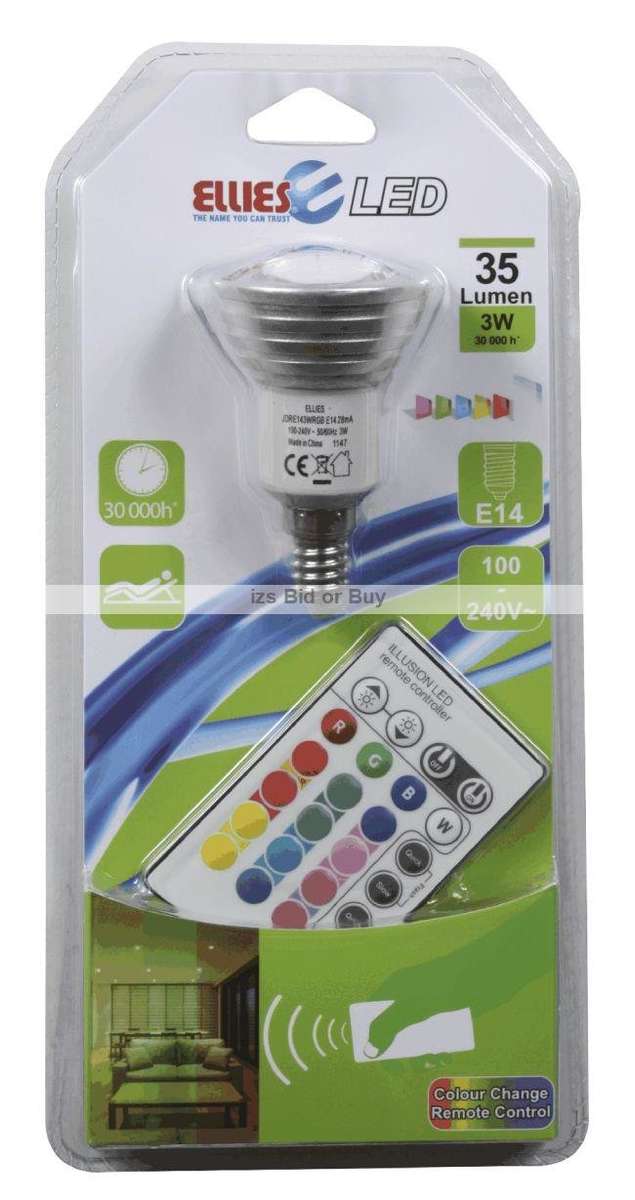 Ellies LED Colour Change Bulb With Remote Control E14 Mini Screw On