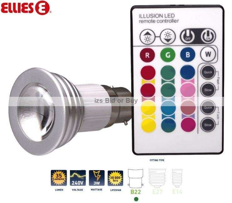 Ellies LED Colour Change Bulb With Remote Control B22 Bayonet