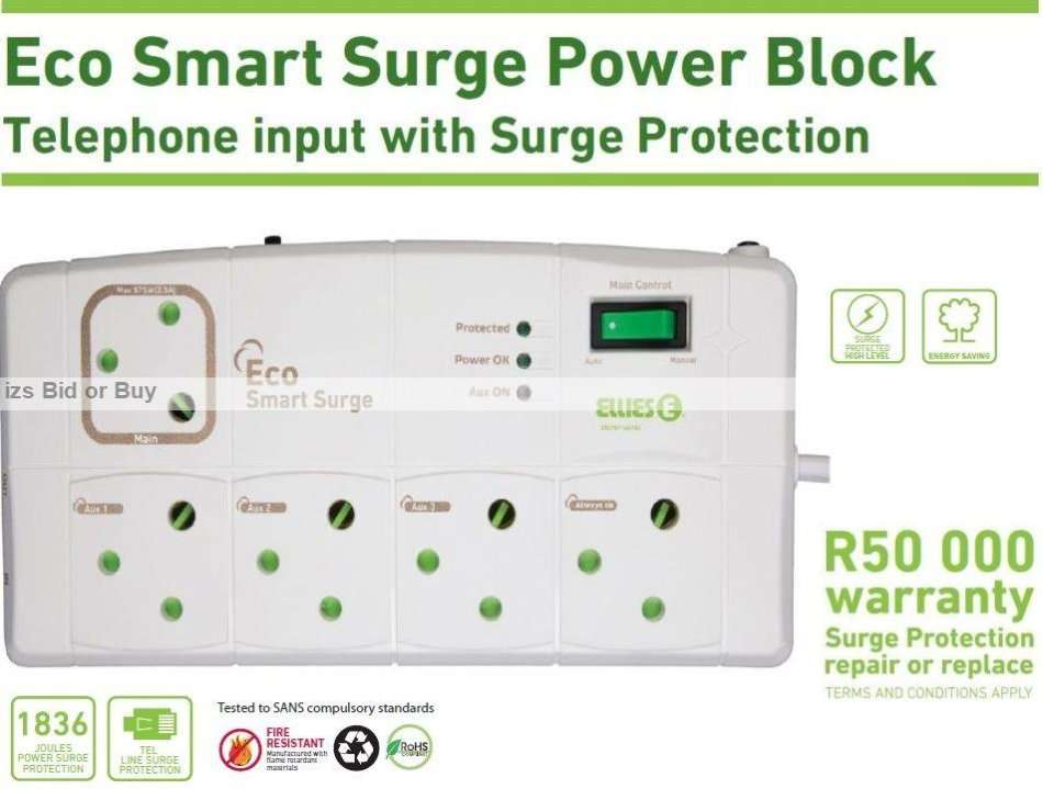 Ellies Eco Smart Surge Power Block With Telephone Input ***R50 000 Warranty***