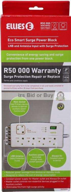 Ellies Eco Smart Surge Power Block With Satellite & Aerial Input ***R50 000 Warranty***