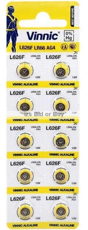 Vinnic AG4 LR66 L626 376 1.5V Alkaline Battery - 10 Pack