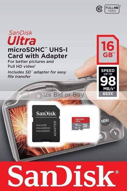 Sandisk Ultra 16GB microSDHC UHS-I Card & Adapter ***UP TO 98MB/s 653x***
