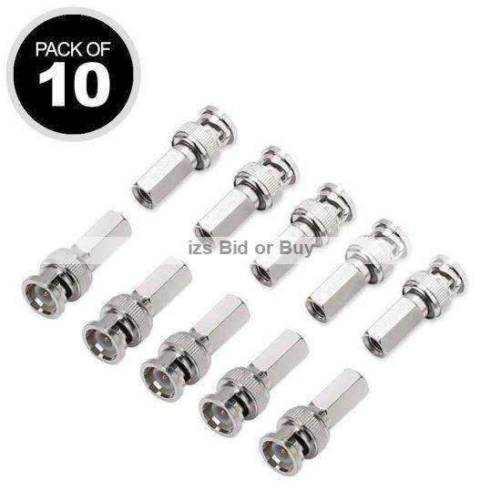 BNC Male Twist-On Connectors for RG59 Coaxial Cable - Pack of 10