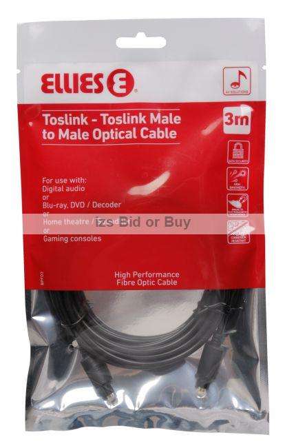 Ellies Toslink Optical Cable High Performance 3 Meter