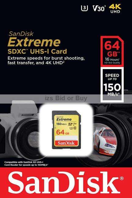 Sandisk 64GB Extreme SDXC Card 150MB/s - Full HD and 4K Ultra HD Video ***NO RESERVE***