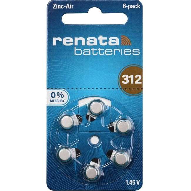 Renata 312 Hearing Aid Zinc-Air Batteries - 6 Pack