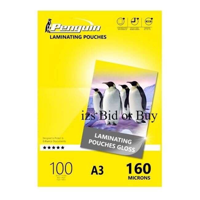 Penguin A3 Gloss Laminating Pouches 160 Micron - 100 Pack
