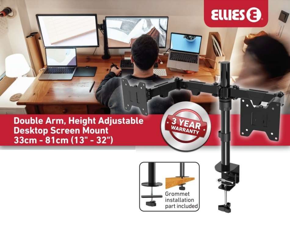 Ellies Double Arm Height Adjustable Monitor Mount 13` - 32` ***WOW***