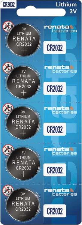 Renata CR2032 Lithium 3V Battery 5 Pack