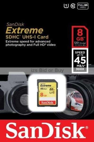 Sandisk 8GB Extreme SDHC UHS-I Card - Class 10 ***NO RESERVE***
