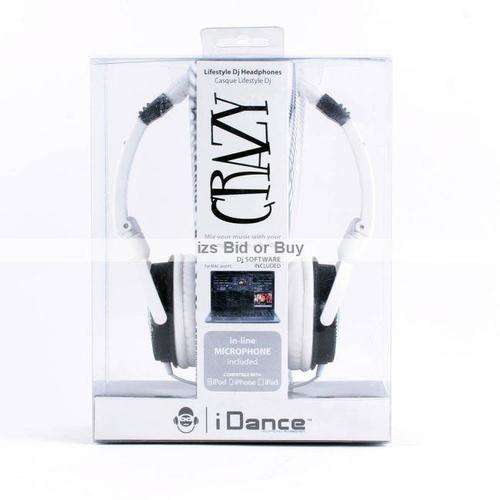 iDance Crazy DJ Headphones With in Line Microphone - White Black ***NO RESERVE*** WOW