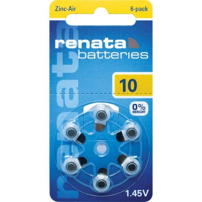 Renata ZA10 Hearing Aid Batteries - 6 Pack