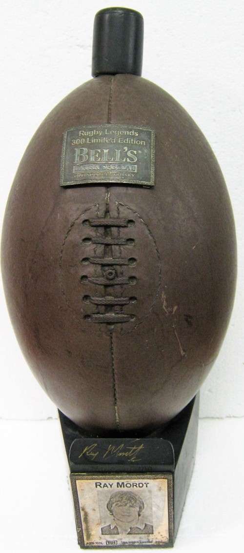 BELL'S RUGBY LEGENDS WHISKY DECANTER NO. 65 OF 300 WITH RAY MORDT  PIC ETCHED ON BRASS PLAQUE
