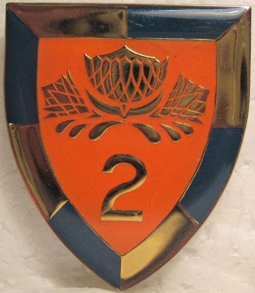 VARIANT OF 2 SPECIAL SERVICE BATTALION FLASH WITH LIGHT BLUE SURROUND WITH PINS IN GOOD CONDITION