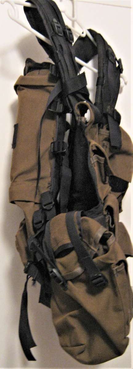 SADF 83 PATTERN BATTLE JACKET (VEST) WITH WATER BOTTLE, ALL STRAPS, CLIPS NO LABLE - GOOD USED COND
