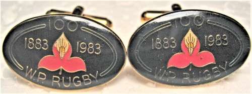 WESTERN PROVINCE RUGBY CENTENARY CUFF LINKS 1883 - 1983 IN GOOD CONDITION