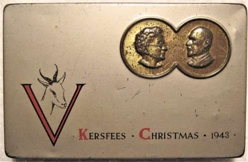 1943 WW II KERSFEES - CHRISTMAS CIGARETTE TIN FROM THE S.A. GIFTS AND COMFORTS COMMITTEE