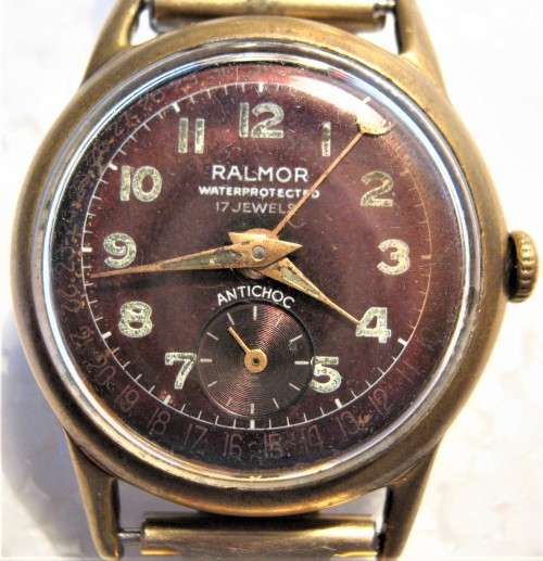 VINTAGE RALMOR ANTICHOC MENS WATCH WITH ROLLED GOLD STRAP - NOT WORKING AND BACK IS LOOSE