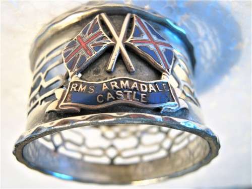 UNION CASTLE `R.M.S. ARMADALE CASTLE` NAPKIN RING, NO MAKERS MARK - BUILT IN 1903