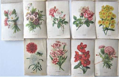 34 OF 50 OLD WESMINSTER CIGARETTES SATIN COVERED `GARDEN FLOWERS OF THE WORLD` CARDS