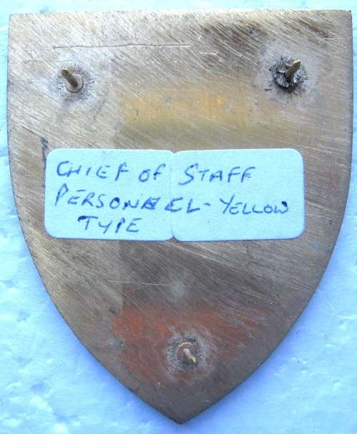 CHIEF OF STAFF PERSONEL YELLOW TYPE FLASH WITH PINS IN GOOD CONDITION