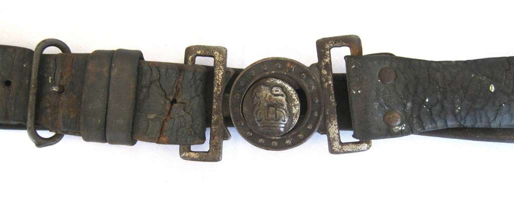 UNIVERSAL TYPE KINGS CROWN POST 1902 LEATHER, CHROMED, MILITARY BELT 100 CM IN USED CONDITION