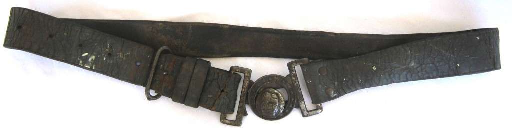 UNIVERSAL TYPE KINGS CROWN POST 1902 LEATHER, CHROMED, MILITARY BELT 100 CM IN USED CONDITION