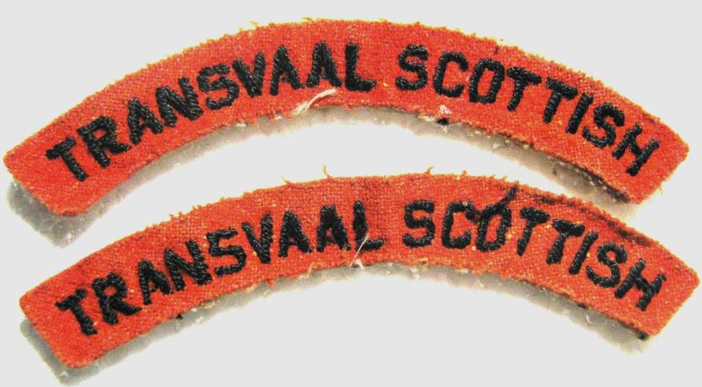 PAIR OF OLD TRANSVAAL SCOTTISH SHOULDER TITLES 125MM WIDE IN  GOOD USED COND