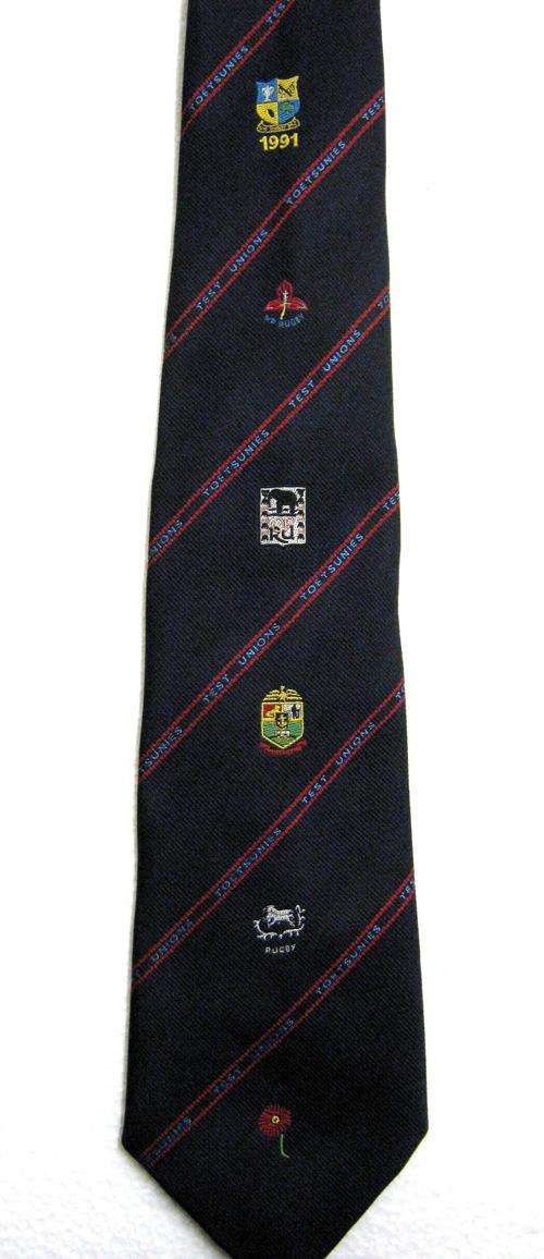 OLD SOUTH AFRICAN RUGBY TEST UNIONS TIE WITH ALL THE EMBLEMS OF THE UNIONS - GOOD CONDITION