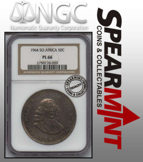 High Grade Rare Proof-like!!! - Graded 1964 South Africa Crown 50 cent - PL66 - NGC