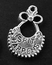 Bib "Spit Happens" Charm - 24x15mm - Scrapbooking Embellishment, Crafts or Jewelry