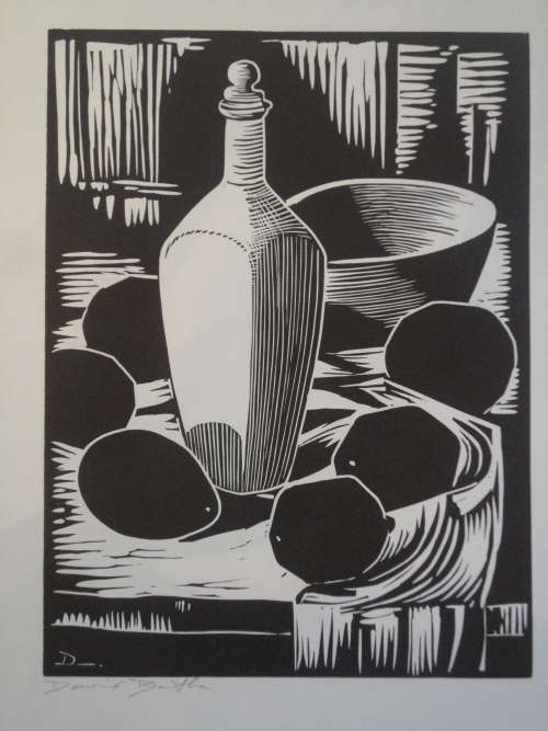 David Botha Linocut  Signed.  Still Life.