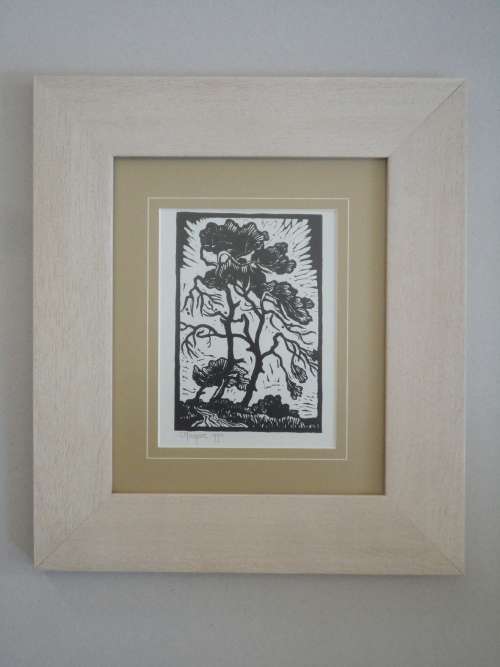 Gregoire Boonzaier Linocut .  Windy Trees .  Signed and Dated.