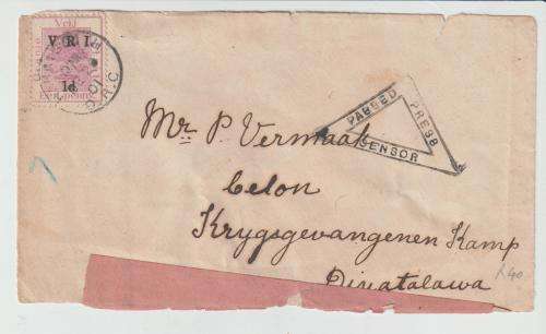front of cover from harrison to p vermaak p o w camp ceylon