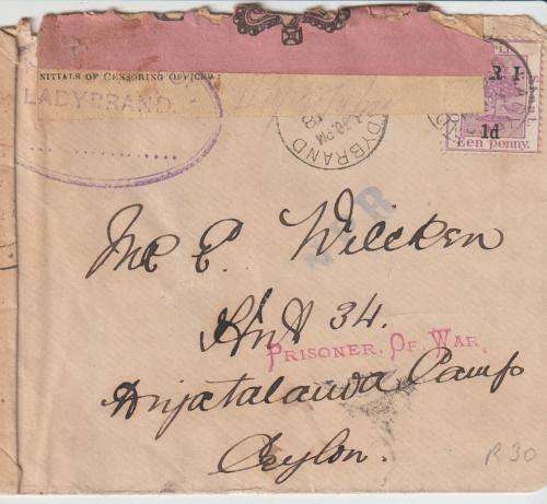 cover from ladtbrand to p o w camp ceylon complete