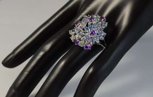 GLORIOUS REAL TANZANITE AMETHYST AND ZIRCON 925 SILVER RING SIZE 9